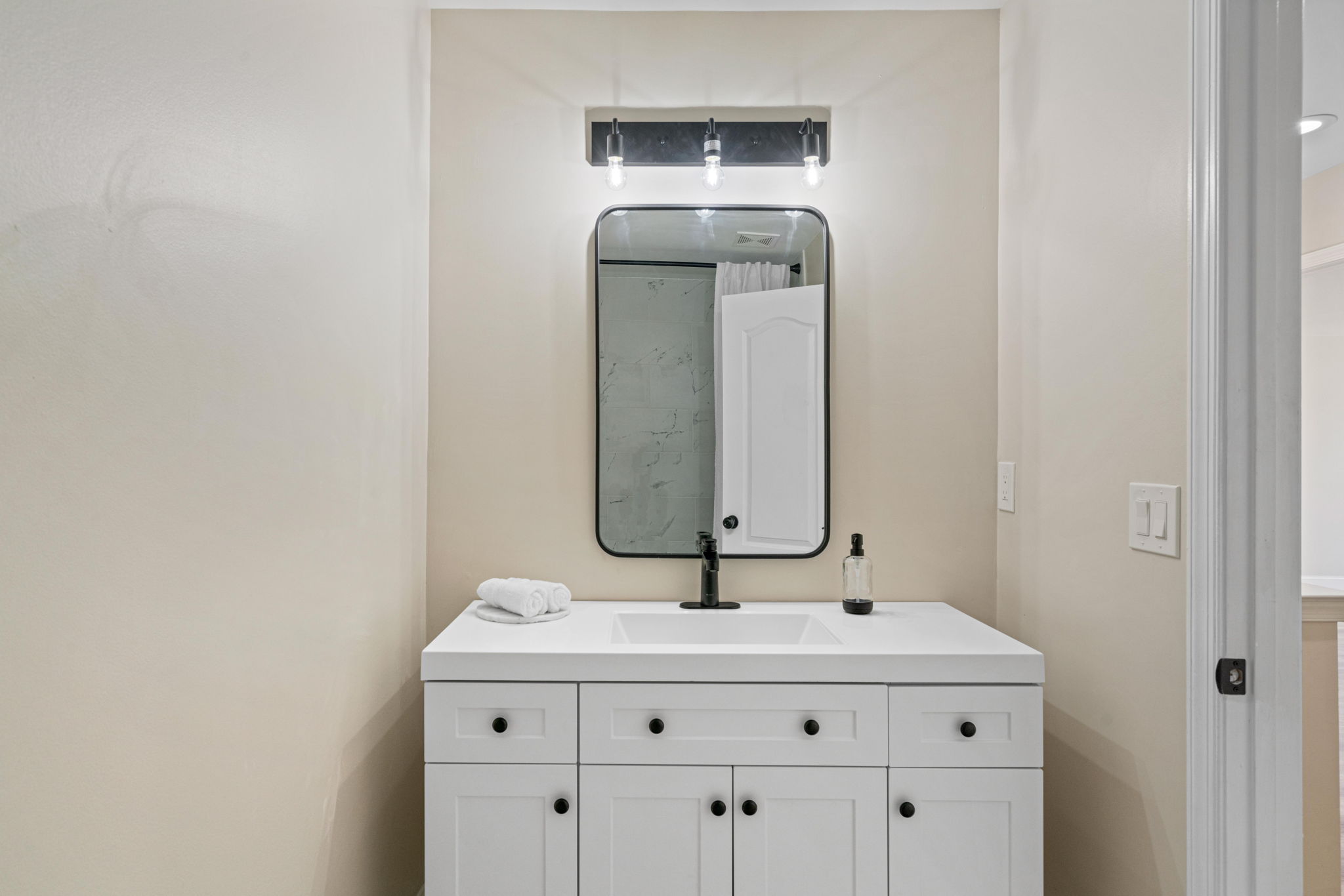 Hall Bathroom — Vanity and Matte Black Fixture — JB Design and Renovations Dumfries VA